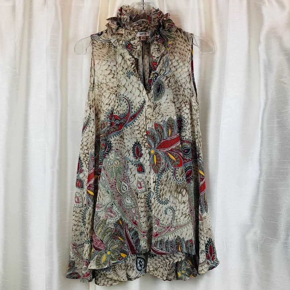 JAIPUR Ruffle Neck Sleeveless Pullover Tunic S